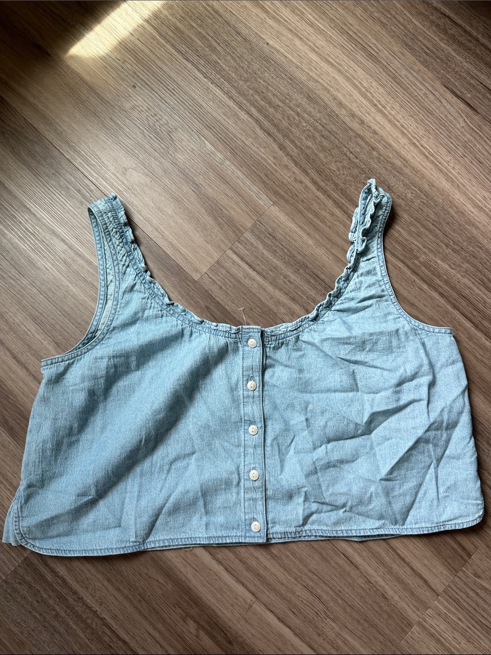 Madewell Light Blue Denim Button-Front Crop Tank